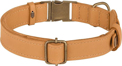 AirTag Dog Collar - Genuine Leather Dog Collar with Apple AirTag Holder and Metal Buckle - Smart GPS Tracking Pet Collars (Light Brown, L, 17"-21" Neck Fit)