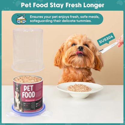 REFLYING Canned Cat Food Storage Lids,Reusable Airtight Can Cover Pet Food Sealer - Keeps Cat Food Storage Can Fresh, Cat Food Container Eliminates Odor, Easy To Use With SUS 304 Spoon,Can Opener