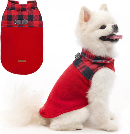 EXPAWLORER Fleece Dog Sweater - Classic Plaid Dog Jacket, Winter Coat Vest with 2 D-Rings for Leash, Pet Cold Weather Clothes, Sweatershirt for Boy or Girl