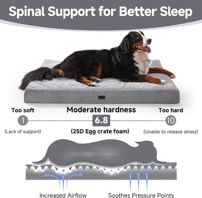 OhGeni Orthopedic Waterproof & Machine Washable Dog Bed for Extra Large Pets, Wider & Larger Size, Cat Mat with 25D Egg Crate Foam, Removable Cover & Invisible Zipper, 54 Inches(Gray)