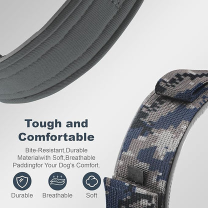 2026 Upgrade Dog Collar with IPX8 Waterproof AirTag Holder,Military Tactical Handle and Ultra-Durable Metal Buckle/Night Reflective,GPS Collar for Medium to Large Dogs (Camouflage Grey/L)