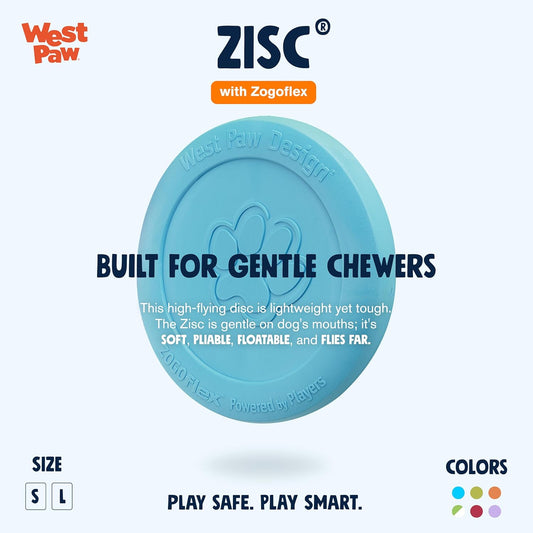West Paw Zogoflex Zisc Dog Flying Disc, High Flying Aerodynamic Disc for Dogs Puppy – Lightweight, Floatable Disc for Fetch, Tug of War, Catch, Play – Doubles as Food/Water Bowl, Small 6.5", Aqua Blue