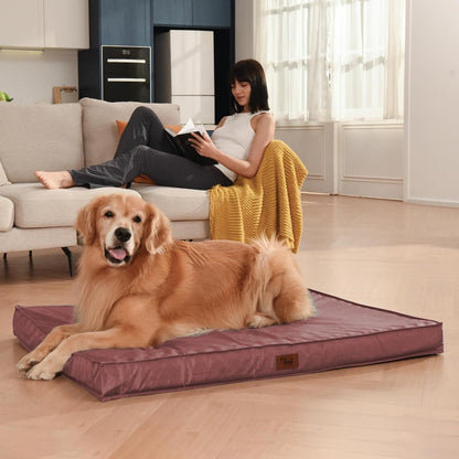 Orthopedic Dog Bed for Large Dogs, Big Waterproof Washable Dog Bed for Large Sized Dogs with Egg Crate Foam Pet Bed Mat, Removable Oxford Cooling Cover, Pink