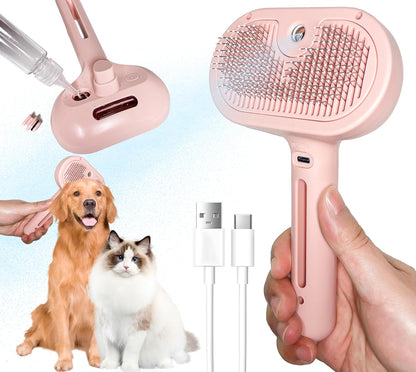 Self-Cleaning Spray Cat Brush for Shedding, Removes Static Flying Hair, and Works Wonders for Both Long and Short-Haired Pets 2 In 1 Cleaning Brush for Cats And Dogs Grooming (pink)