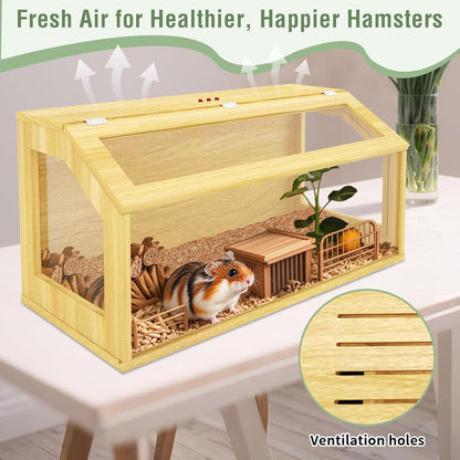 32" Wooden Hamster Cage, Chewproof Gerbil Cages and Habitats, Openable Top Roof Window with Silencing Pad, Guinea Pig Cage for Small Animals, Dwarf and Syrian Hamster, 32 x 16 x 16 Inches