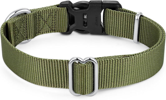 Mikivery Nylon Dog Collar with Quick Release Buckle Soft Adjustable Sturdy for Small Medium Large Dogs Military Green,M