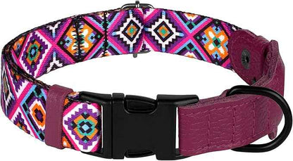 AirTag Dog Collar with Metal Buckle - Printed Nylon Soft Leather Dog Collar with Apple AirTag Holder - Secure Tracking GPS Pet Collars for Girl Boy Small Large Dogs (XS, 9"-12" Neck Fit, Aztec)