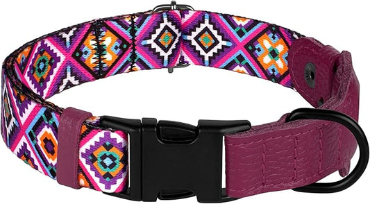 AirTag Dog Collar with Metal Buckle - Printed Nylon Soft Leather Dog Collar with Apple AirTag Holder - Secure Tracking GPS Pet Collars for Girl Boy Small Large Dogs (XL, 20"-25" Neck Fit, Aztec)