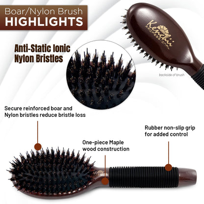 Kenchii Boar and Nylon Bristle Dog/Cat Grooming Brush with One-Piece Maple Body-Choose Size Large, Small (Small)