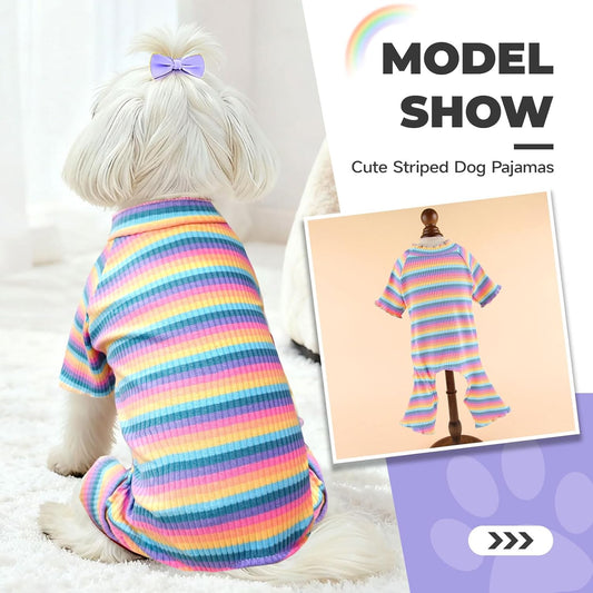 BAEJMJK Striped Dog Pajamas Stretchy Cute Four-Legged Boy Girl Dog Clothes with Sleeves Comfortable Dogs Jumpsuit Colorful Pet Puppy Outfits Apparel for Small Medium Dogs Cats(Pink,Pink,X-Large)