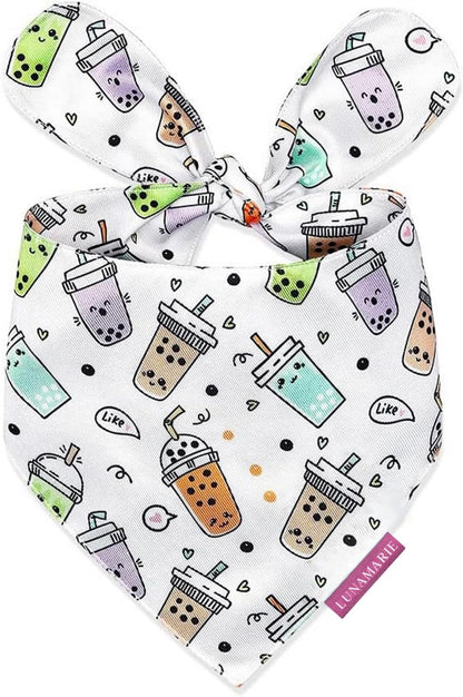 LunaMarie - Luxury Pet Birthday Bandanas -Premium & Silky Poly Fabric | 100% Handmade | Custom Shape Dual Layered (Boba, X-Small)
