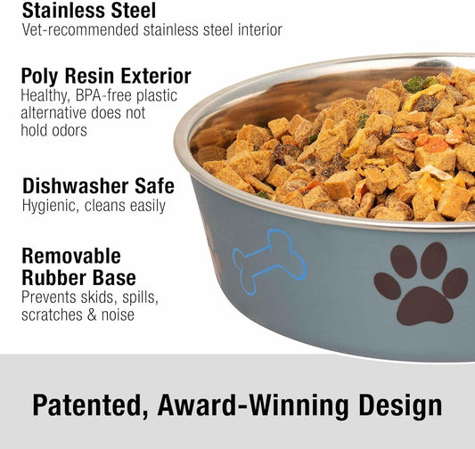 Loving Pets Bella Dog Bowls- Stainless Steel Dog & Cat Bowls - Spill Proof Dog Food Bowl, Cat Bowl, Puppy Essentials & Pet Supplies Great for Home & Travel (Large 35-65 lbs, Blueberry)
