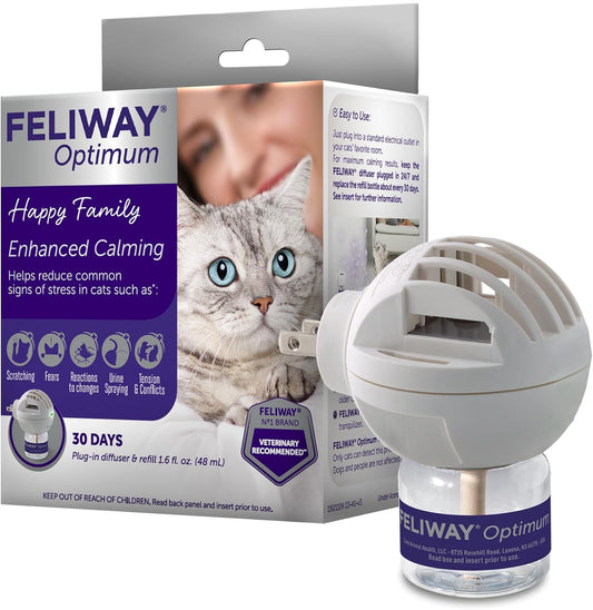 FELIWAY® Optimum 30 Day Cat Calming Plug In Pheromone Diffuser Starter Kit, 48ml - Helps Reduce Common Signs of Stress in Cats & Kittens, Enhanced Calming