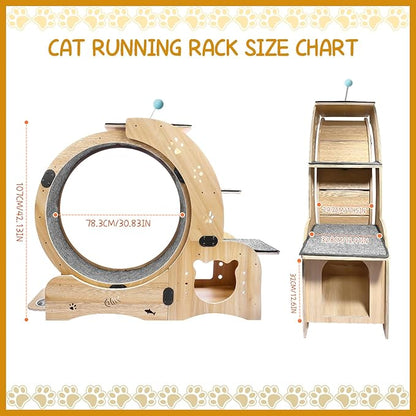 55" cat Wheel，cat Wheels for Indoor Cats，with Cat Bed, Scratching Board, Detachable Mat, Climbing Frame, Nest & Toys,6 in 1 Large Cats Treadmill，for Running/Walking/Training