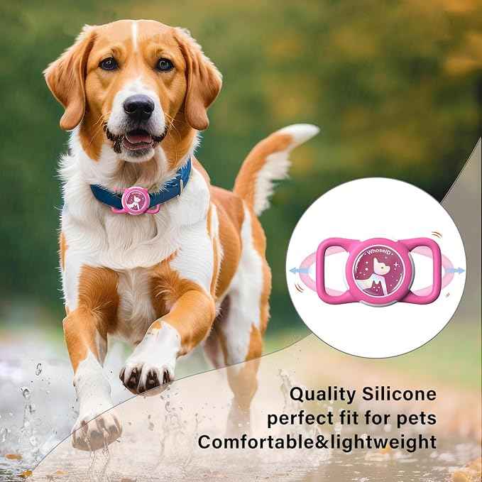 Waterproof Airtag Dog Collar Holder, Silicone & ABS Airtag Holder for Dog & Cat Collars, Ultra-Durable, Lightweight and Protective Airtag Case (Rose-1, Regular)