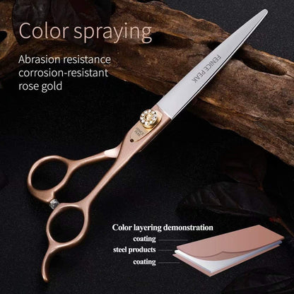 Fenice Peak 7'' Dog Straight Scissors for Grooming 440C Stainless Steel Rose Gold Professional Pet Trimming Scissors Sharp Blades Cutting for Dogs and Cats Shears
