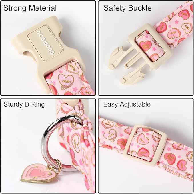 DOGWONG Pink Heart Dog Collar, XL (1.2" W x 16-26" L), Soft & Comfortable, Valentine's Day Special, for Small, Medium, Large Dogs