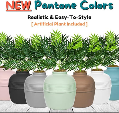 Good Pet Stuff Hidden Litter Box Planter, Decorative Cat Litter Enclosure with Carbon Filter, Artificial Plant, Easy Clean, Removable Liner, Round Style, Essentials Kit, Sage Green