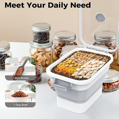 10-13 Lbs Dog Food Storage Container,Collapsible Dog Food Container with Transparent Airtight Lid,Pet Food Scoop and Dog Bowl,Multifunctional Food Storage Container for Pet Food,Rice,Flour