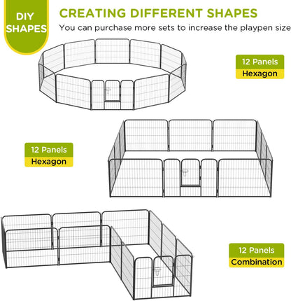 BestPet | Dog Playpen | 24 Inch, 12 Panels | Heavy Duty Metal Pet Exercise Pen | Indoor Outdoor Fence Panels | Rust-Resistant, Removable, Tool-Free Setup | Anti-Skid, Expandable Design