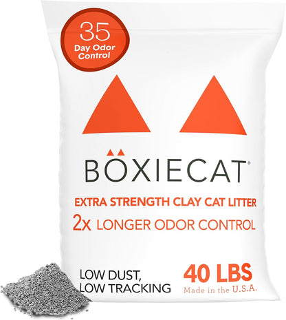 Boxie® Extra Strength 35 Day Odour Control Clumping Clay Cat & Kitty Litter 40lb, 99.9% Dust-Free, Probiotic Formula, Long-Lasting, Veterinarian Approved, Easy Scooping for Multi-Cat Homes