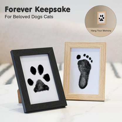 Inkless Paw Print Kit for Dogs,Cats & Babies – Clean Touch Dog Nose & Baby Handprint Kit, Mess-Free Ink Pad with 4 Pads & 2 Wooden Frames – Keepsake Gifts for Pet Owners & New Moms