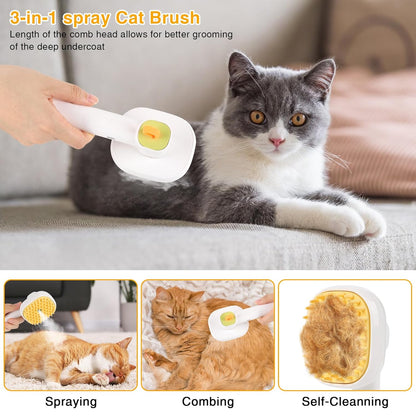 3-in-1 Cat & Dog Steam Brush – USB Rechargeable Spray Grooming Comb with Silicone Teeth – Anti-Static, Shedding Control & Massaging for All Hair Types Long/Short Hair Pets (Green)