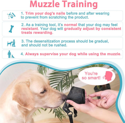 LUCKYPAW Dog Muzzle, Mesh Muzzle for Large Medium Small Dogs, Soft Mouth Guard for Biting Chewing, Breathable Mouth Cover with Adjustable Hook and Loop for Training, Grooming(Black, S)