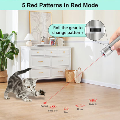 TBTeek Cat Toys, USB Rechargeable Kitten Toy, 3 Light Modes & 5 Adjustable Patterns, Portable Interactive Pet Dog Cat Mouse Toy for Fun Chase Play Exercise