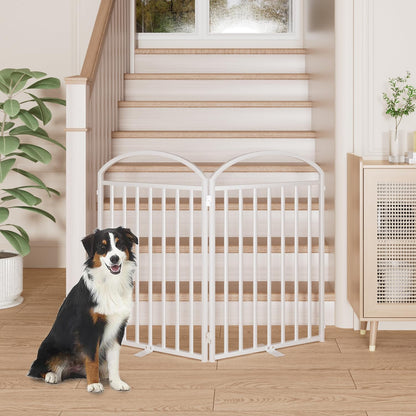 2 Panles Full Matel Freestanding Dog Gates with Door, 48"Extra Wide 32"Tall Free Standing Dog Pet Gate for Indoor & Outdoor. Foldable Pet Fences for Doorways, House, Stairs, Porch, Deck, Yard