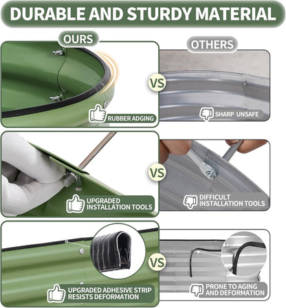 1MORE Galvanized Raised Garden Bed- Planter Garden Boxes Outdoor, Raised Beds for Gardening, 4x2x1.4ft Metal Garden Bed Kit for Vegetables Flower, Planter Raised Bed with Protective Tape & Tools.Green