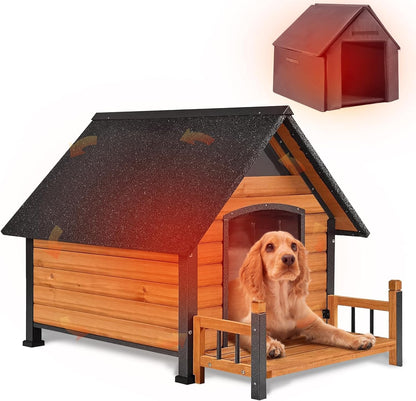 AIVITUVIN Outdoor Dog House Insulated Liner with Anti-Chewing Iron Surround Dog Kennel Dog Shelter Weatherproof (Brown, 45" D x 32.9" W x 32.6" H)