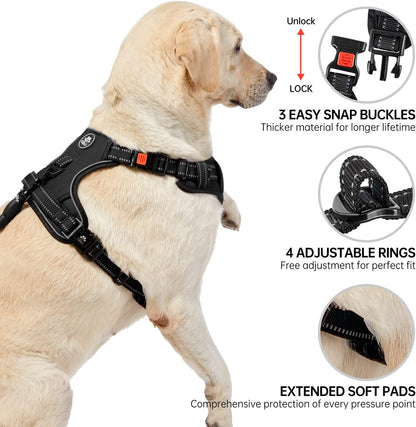 NESTROAD No Pull Dog Harness,Adjustable Oxford Dog Vest Harness with Leash,Reflective No-Choke Pet Harness with Easy Control Soft Handle for Large Dogs(Large,Black)