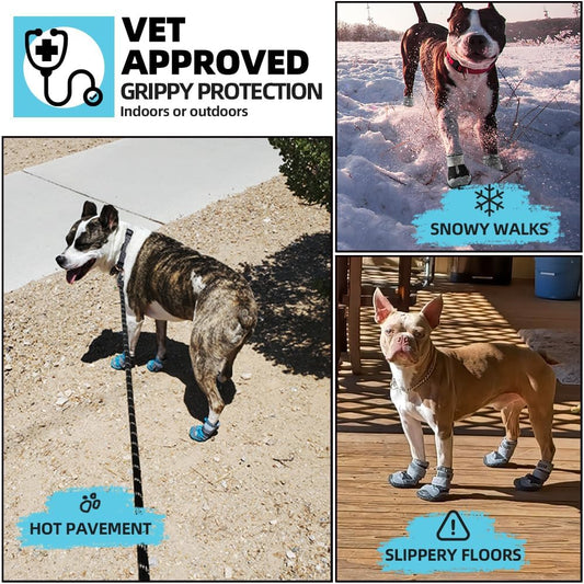 Dog Shoes for Large Dogs, Medium Dog Boots & Paw Protectors for Hardwood Floors, Outdoor Dog Booties for Hot Pavement Winter Snow Hiking, Breathable Dog Shoes with Reflective Strips Size 5