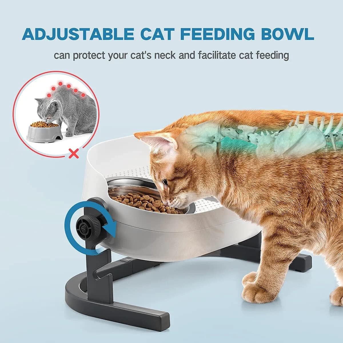 All for Paws Height Adjustable Cat Elevated Bowls Stainless Steel Dog Food Water Bowls, Height Adjustable Cat Feeder Mess Proof Pet Feeding Bowls for Small to Large Size Cats