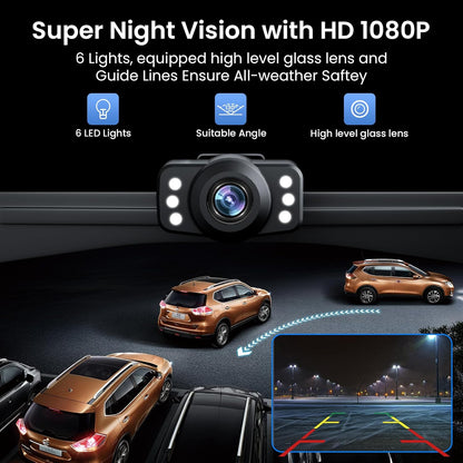 5'' HD 1080P Backup Camera, Backup Camera for Car, Reverse Rear Camera with Night Version 130° Wide Angle, Waterproof, Strong Signal for Car, Van, Truck, Trailer