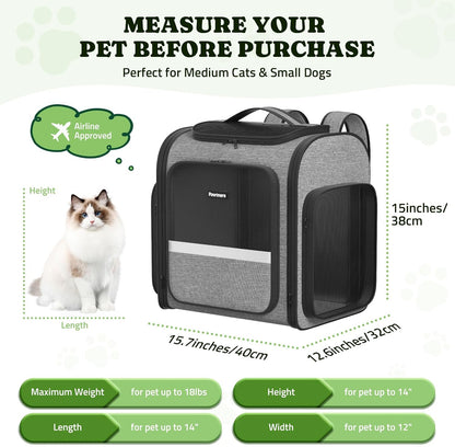 Pawtners Dog Backpack Carrier Large Pet Carrier Backpack for Kitten Small Dogs Puppies & Large Cats Up to 18 Lbs, Breathable Dog Backpack with Anti-Scratch Mesh, Ventilated Design, Perfect for Travel - Pawvie