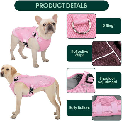 Kuoser Dog Cooling Vest, Pet Cooler Coat, Breathable Doggie Cool Jackets for Medium Dogs, Reflective Cooling Harness, Puppy Summer Essentials Pink M