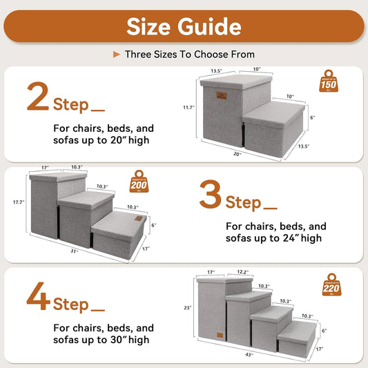 Wider Dog Stairs with Storage 18" H, 3-Step Sturdy Dog Steps for Large/Medium/Small Older Dogs Cats, Folding Pet Stairs Climbing Bed or Couch, Ramp for Car Up to 200 lbs (Gray, No Condo)