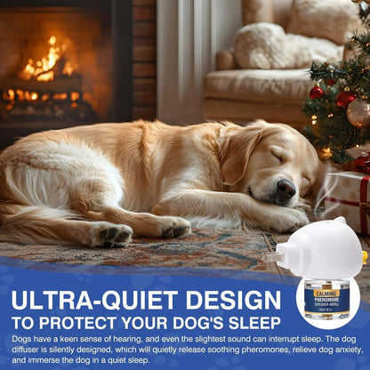 Dog Pheromone Calming Diffuser 4 In 1 Appeasing Pet Pheromones Diffuser to Calm Kit (Plug in+ 3 Pack 48ml Refill) for Anxiety Relief Reduce Barking Aggression Fighting Stress 90 Day Supply(Tasteless)
