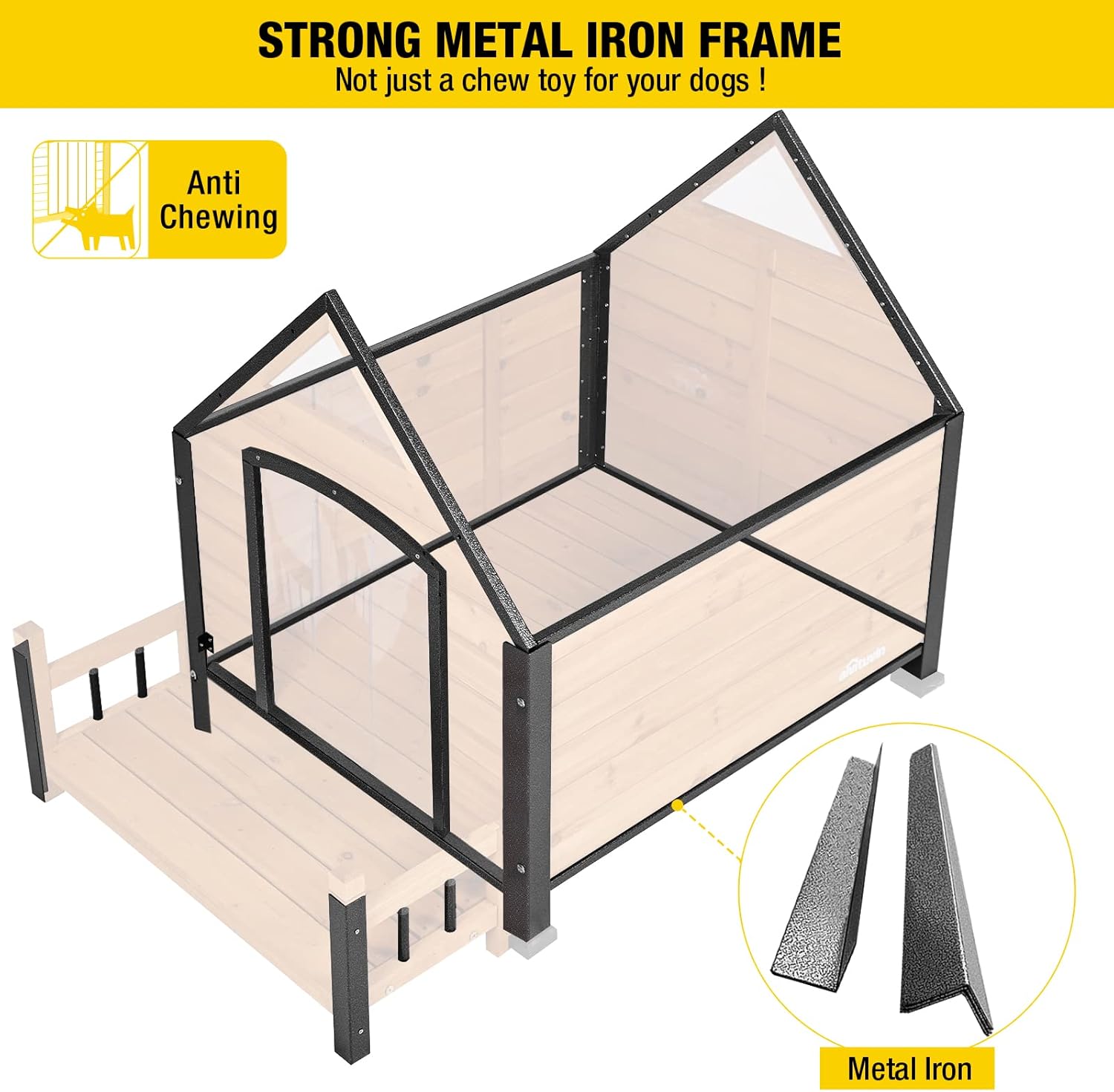 Outdoor Dog House, Waterproof Puppy Shelter Indoor Doghouse with Elevated Floor, Anti-Bite Design Dog Home for Small Medium Dogs with Porch - Pawvie