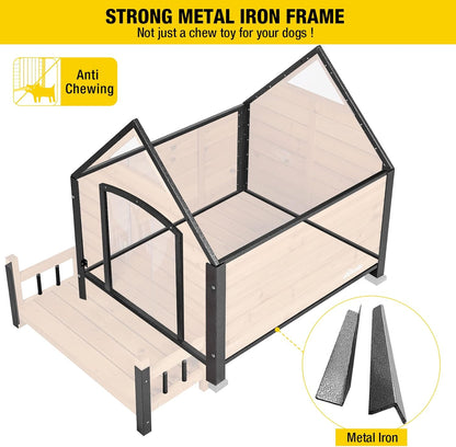 Outdoor Dog House, Waterproof Puppy Shelter Indoor Doghouse with Elevated Floor, Anti-Bite Design Dog Home for Small Medium Dogs with Porch - Pawvie