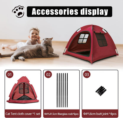 Red Cat Tent House、Cat's Nest, Portable Indoor/Outdoor Pet Tent House for Cats, Puppies and Other Small Animals
