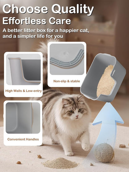 Extra Large Cat Litter Box with High Sides - Splash-Proof Design for Big Cats & Multi-Cat Homes, 24.6in x 16.7in x 12.8in (Gray)
