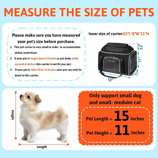 Petskd Top-Expandable Pet Carrier 18x11x11 Inches Delta American United Airline Approved, Soft-Sided Carrier for Small Cats and Dogs with Locking Safety Zippers and Anti-Scratch Mesh(Black)