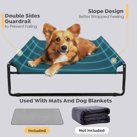 Veehoo Original Outdoor Elevated Dog Bed, Cooling Raised Dog Cot for Large Dogs, Portable Standing Pet Hammock Platform with Washable Breathable Mesh, No-Slip Feet, 47" x 32", Black