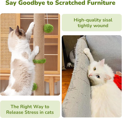 33" Tall Cat Scratching Post for Indoor Cats, Premium Sisal Scratch Posts with Cat Toys and Fun Mouse Holer for Cats at All Ages, Scratcher Tree with Reinforced Stable Base (Green)