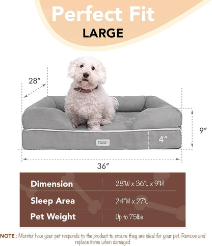 Chester Large Dog Bed - Orthopedic Memory Foam Mattress, Calming Couch, Wall Rim Pillow, Water Resistant, Washable Cover, Non-Slip, Cocoa Brown