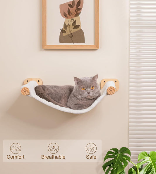 Cat Wall Hammock Shelves, Dual-Sided Cat Bed with Canvas & Plush Fabric, Wall Mounted Shelf for Large Cats, Space-Saving Perch for Lounging & Napping