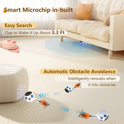 ORSDA Cat Ball Toys, Interactive Cat Toy for Indoor Bored Indoor Cats Kitten Toys, Automatic Electric Bird Moving Ball Toy, 4 Mode Voice & Touch Control Rolling Chirping Stimulating, 2 Feather Tails